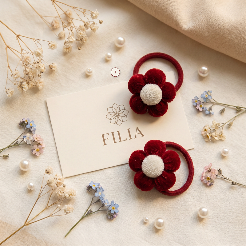 Christmas Holiday Plush Hair Tie Collection – Red Bunny Cherry Cat 37 Style for Toddler Girls | FILIA Festive