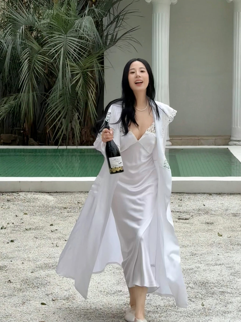 White Lace Mulberry Silk Robe and Camisole Set image 4
