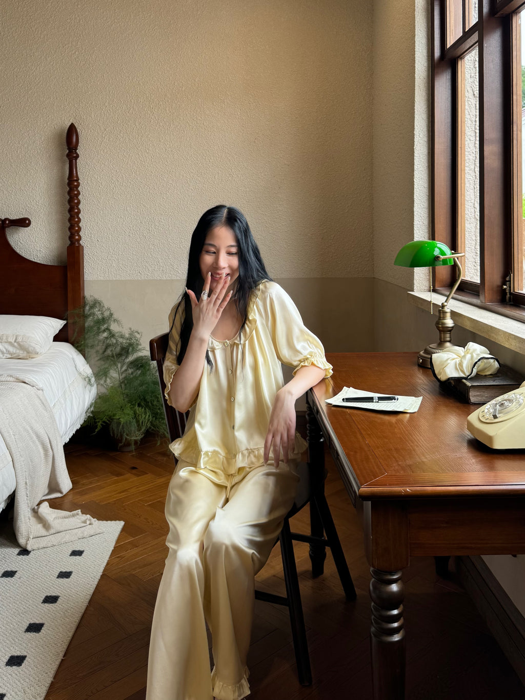 Soft Yellow Short-Sleeve Mulberry Silk Pajama Set image 1