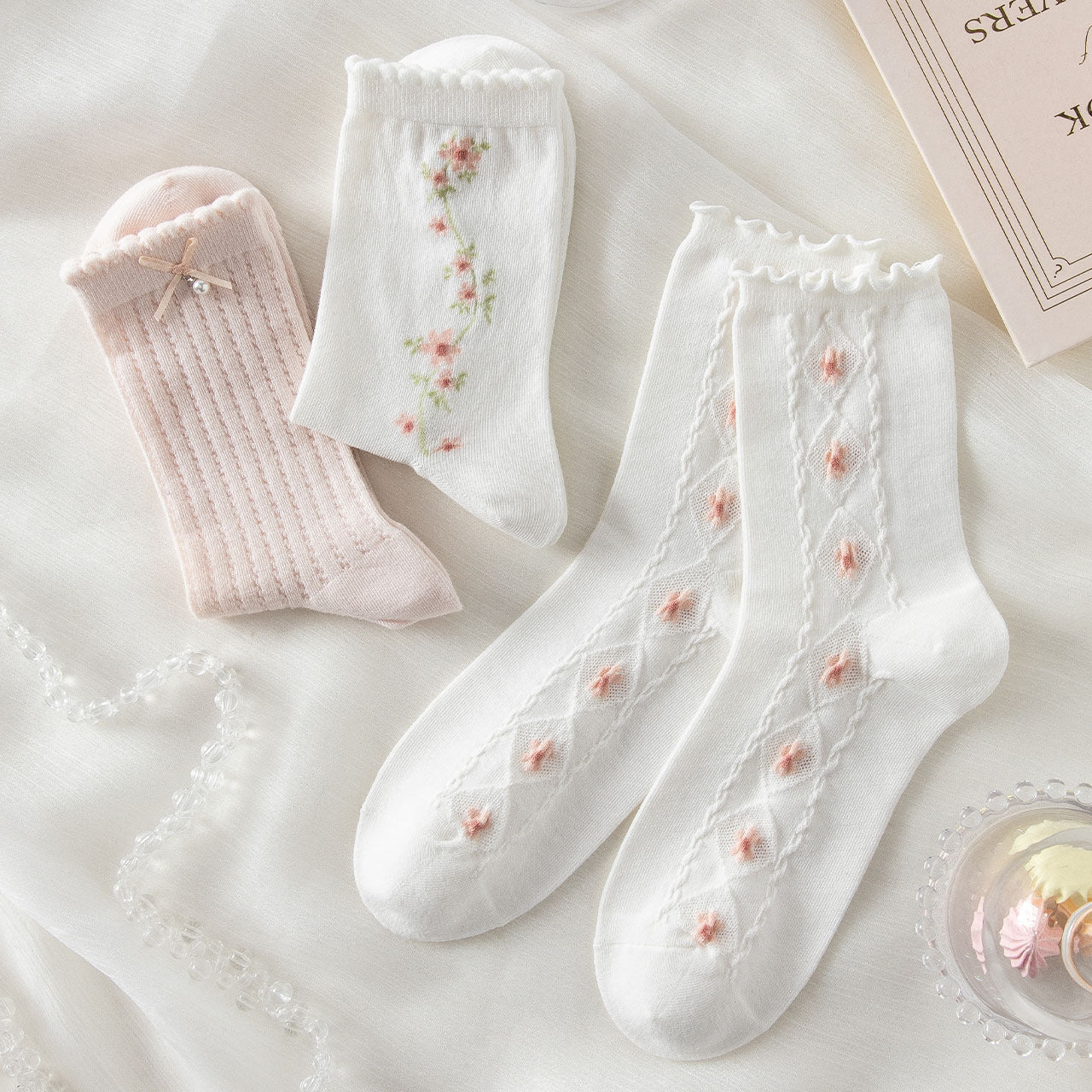 Miss June’s | Set of 3 pairs summer cotton socks| Cute | Patterned | Designed | Women | Gift Idea | Casual | Comfortable