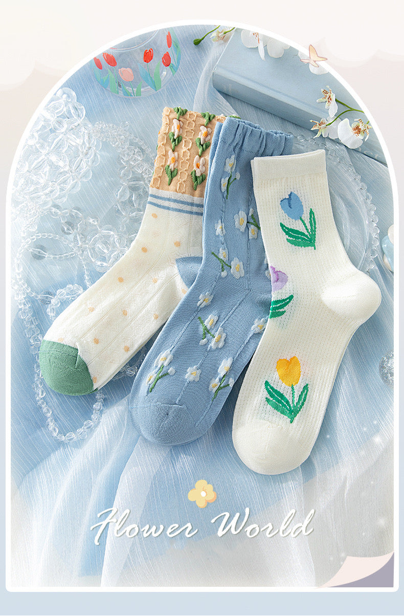 Miss June’s | Set of 3 pairs summer cotton socks| Cute | Patterned | Designed | Women | Gift Idea | Casual | Comfortable