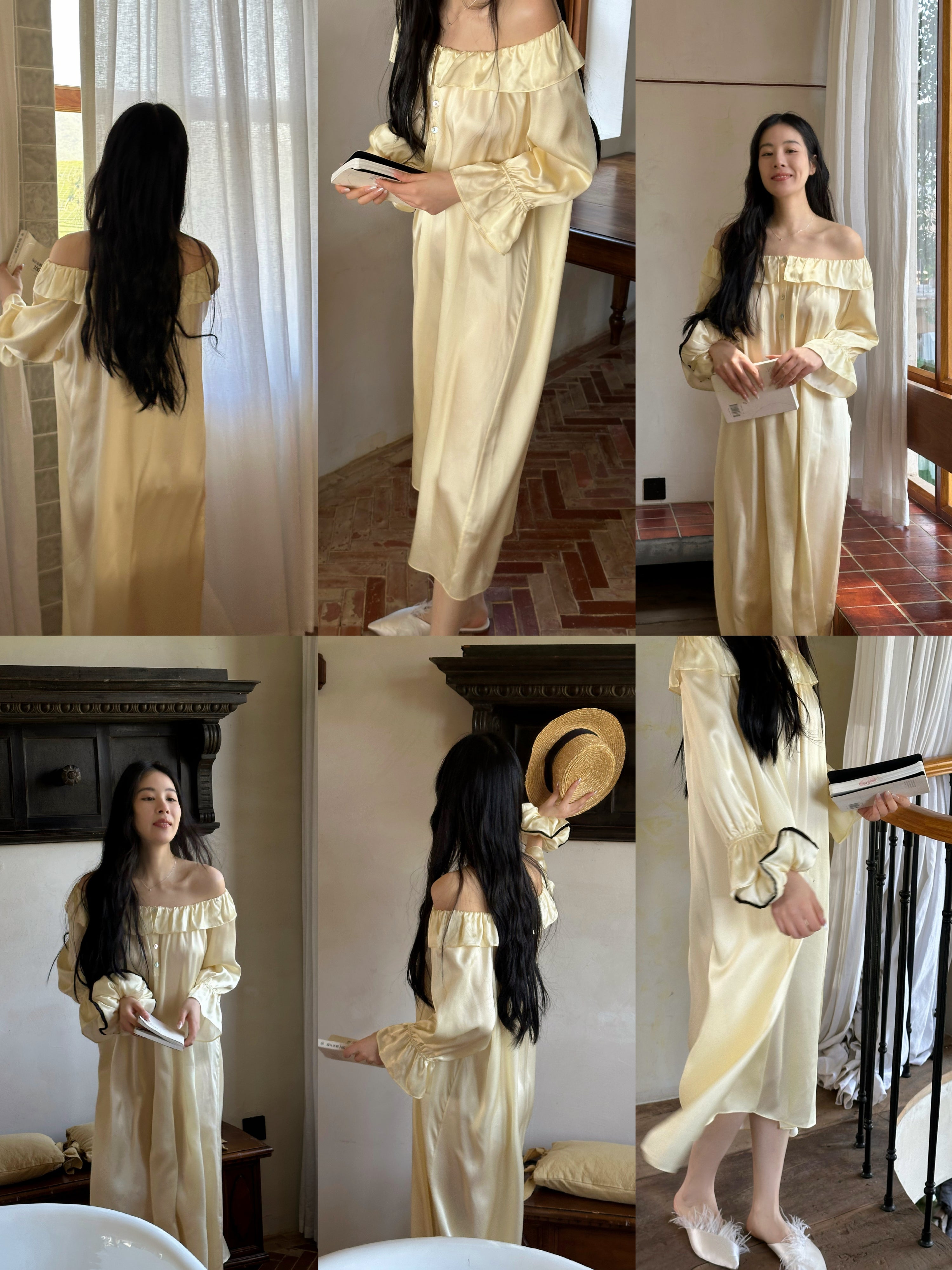 Champagne Beige Off-Shoulder Mulberry Silk Nightgown image 3