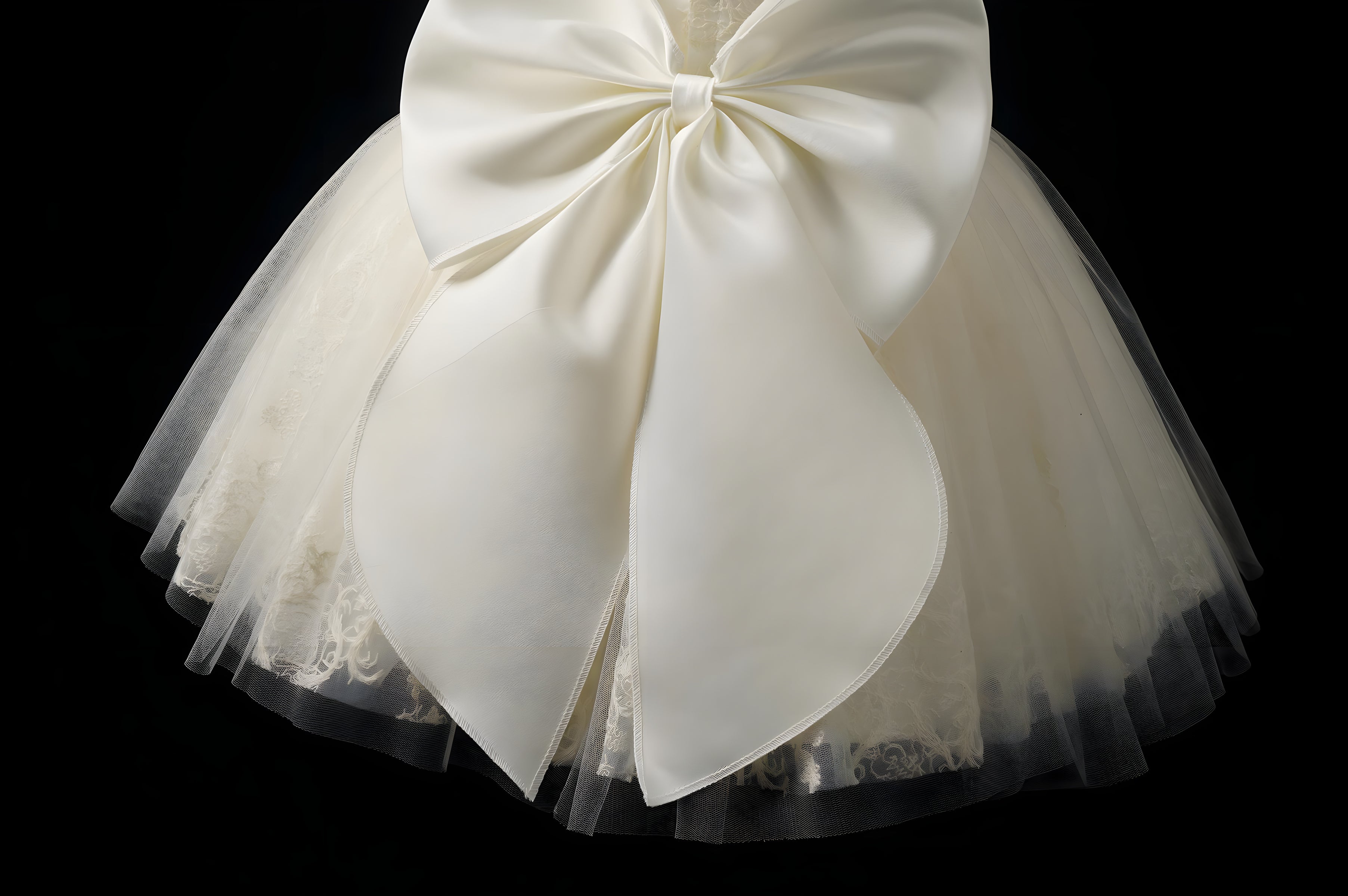 Girls Ivory Pearl-Beaded Lace Ball Gown with Satin Bow - Christening, Baptism & Flower Girl