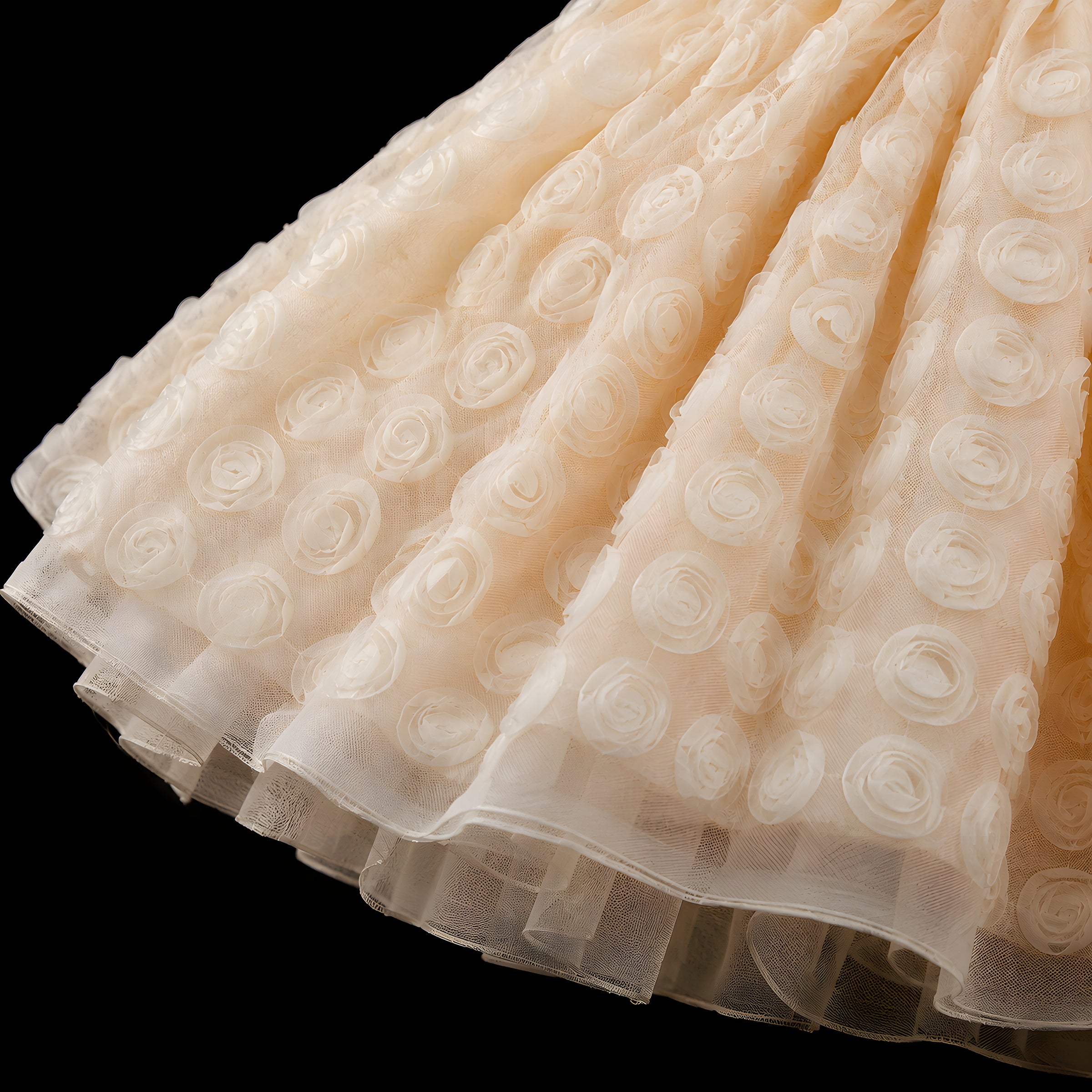 Girls Champagne Lace Dotted Tulle Dress with Oversized Bow Train - Flower Girl, Birthday & Cake Smash