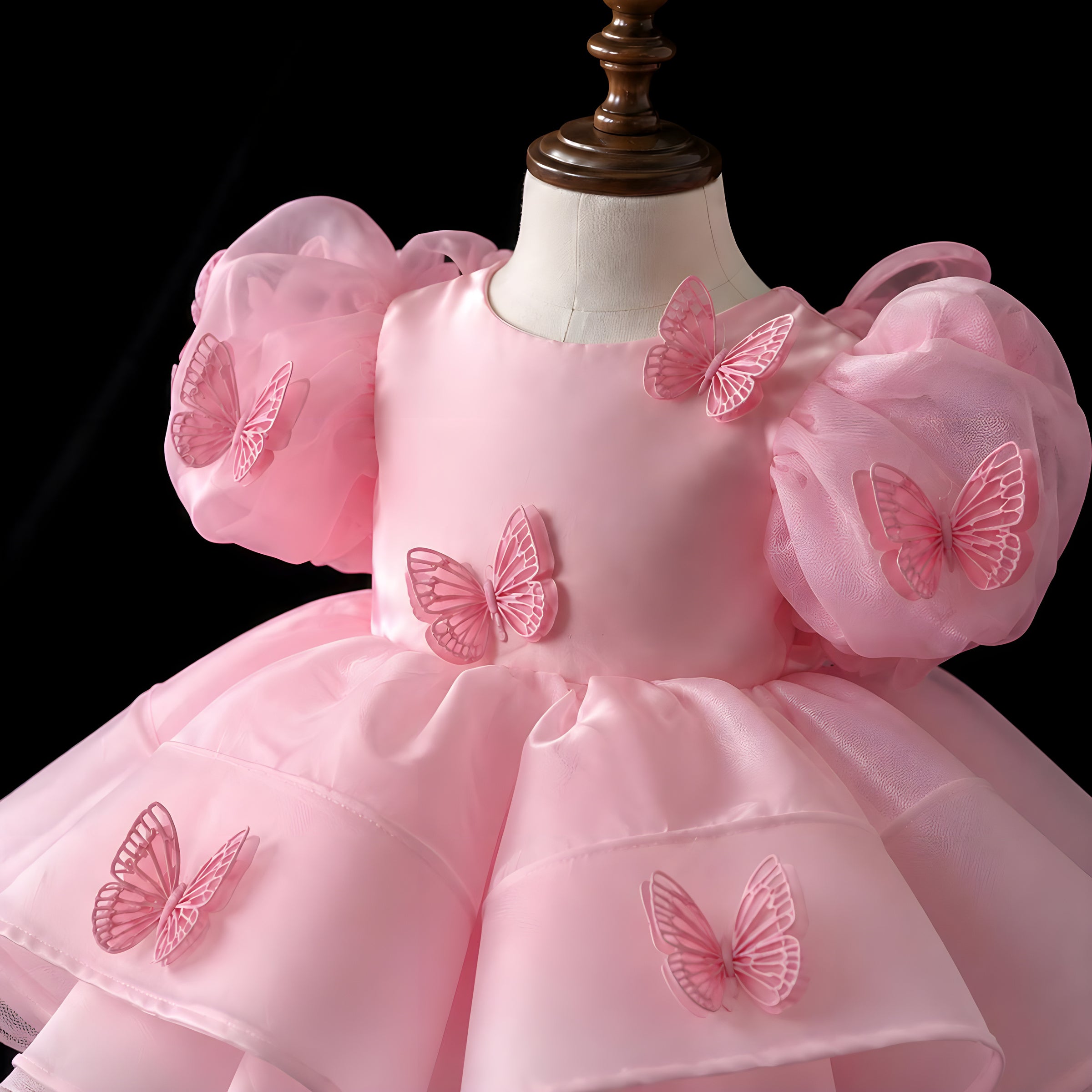 Girls Pink Organza Butterfly Wing Flower Girl Dress - First Birthday, Cake Smash & Photoshoot