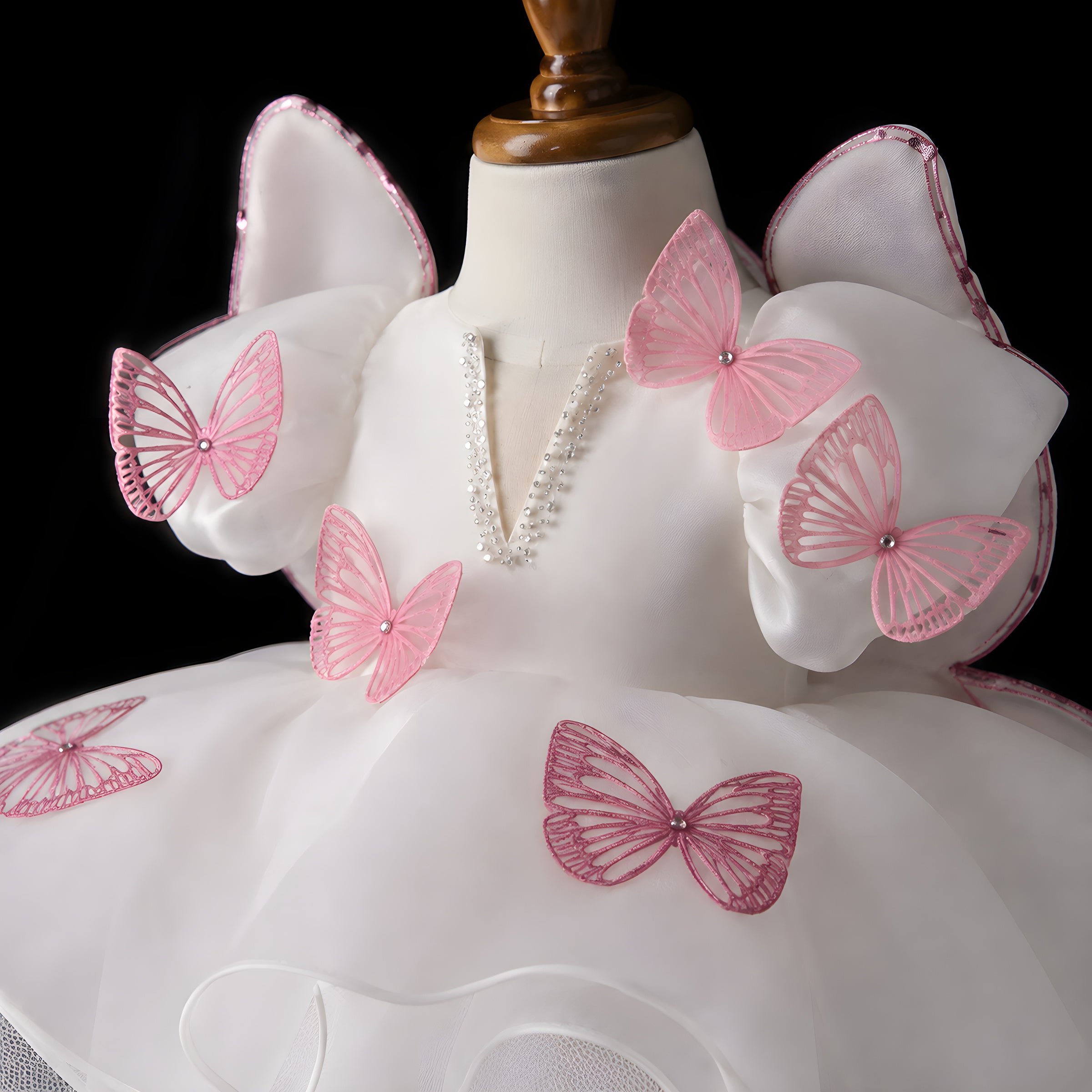 Girls White Organza Butterfly Flower Girl Dress with Pink Glitter Wings - Birthday, Cake Smash & Photoshoot