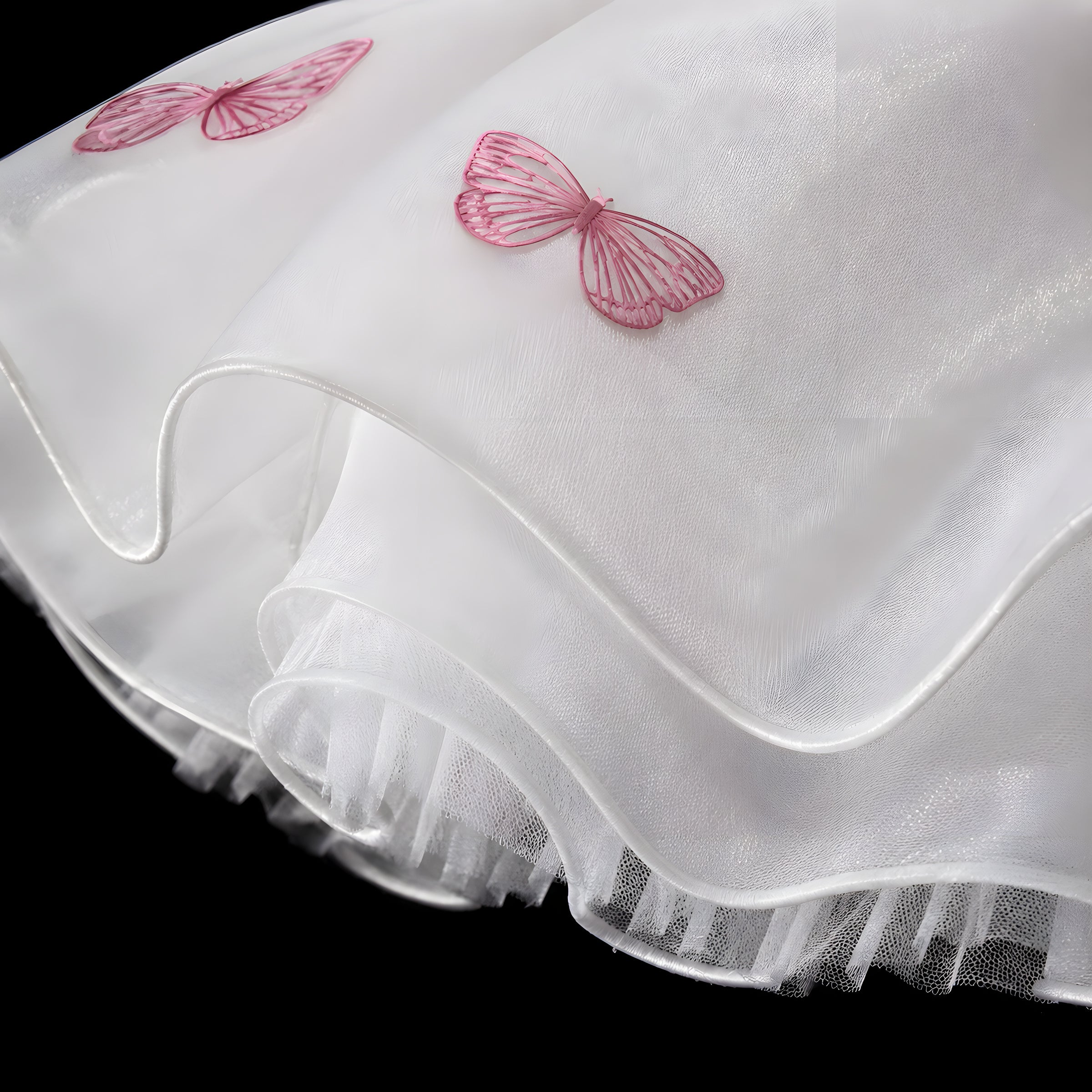Girls White Organza Butterfly Flower Girl Dress with Pink Glitter Wings - Birthday, Cake Smash & Photoshoot
