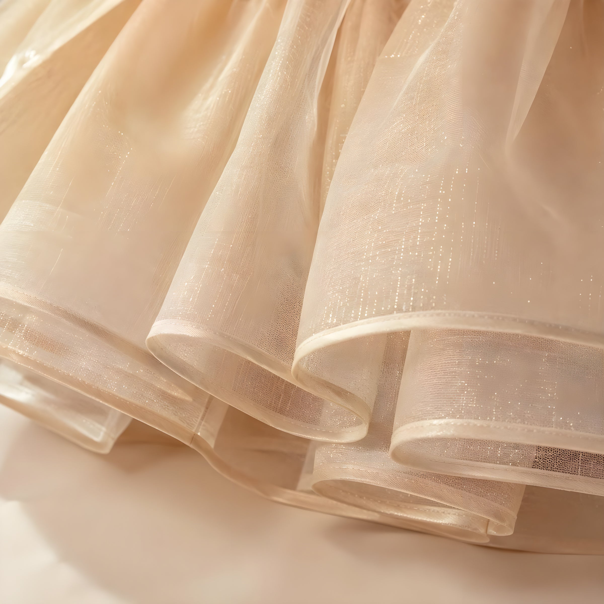 Girls Apricot Organza Flower Girl Dress with Puff Sleeves & Pearl Bodice - Birthday, Pageant & Photoshoot