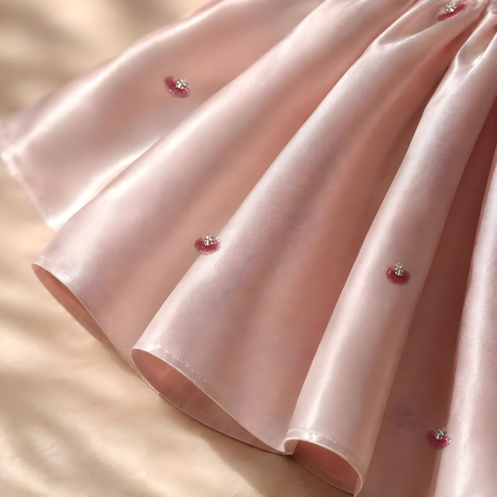 Girls Dusty Pink Embroidered Satin Flower Girl Dress - Birthday, Pageant & Special Occasions