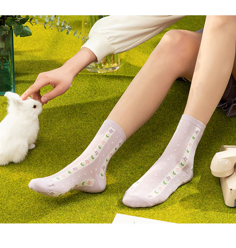 Miss June’s | Set of 5 pairs cotton socks | Cute | Pink | daily | Patterned | Designed | Women | Gift Idea | Casual | Stylish | Comfortable