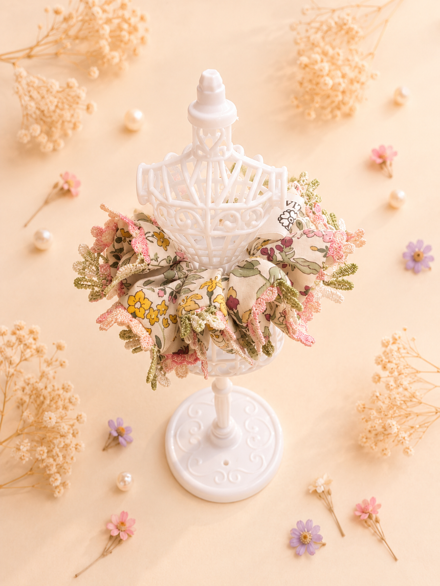 Wildflower Lace 100% Cotton Scrunchie in Liberty Fabric