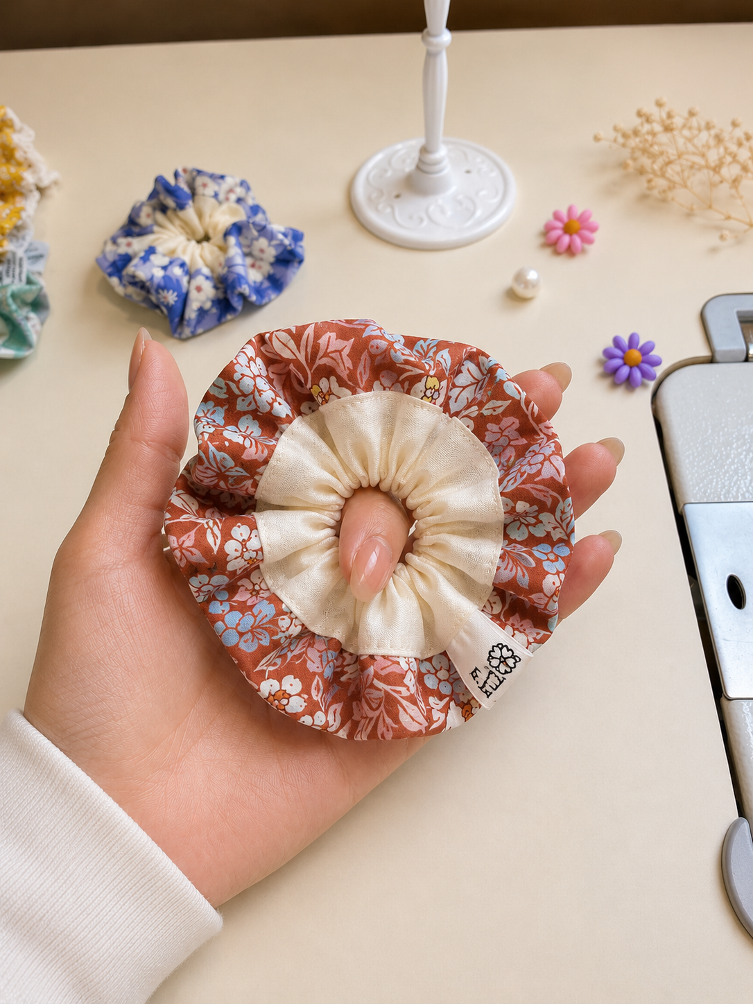 Rust Floral Scrunchie