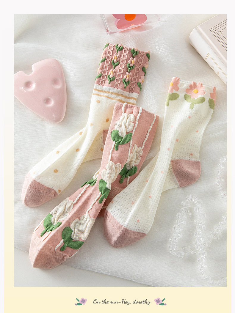 Miss June’s | Set of 3 pairs summer cotton socks| Cute | Patterned | Designed | Women | Gift Idea | Casual | Comfortable