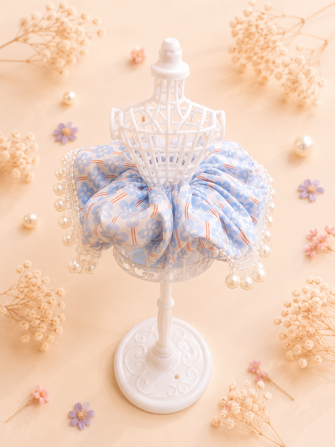 Blue Pearl Lace Scrunchie
