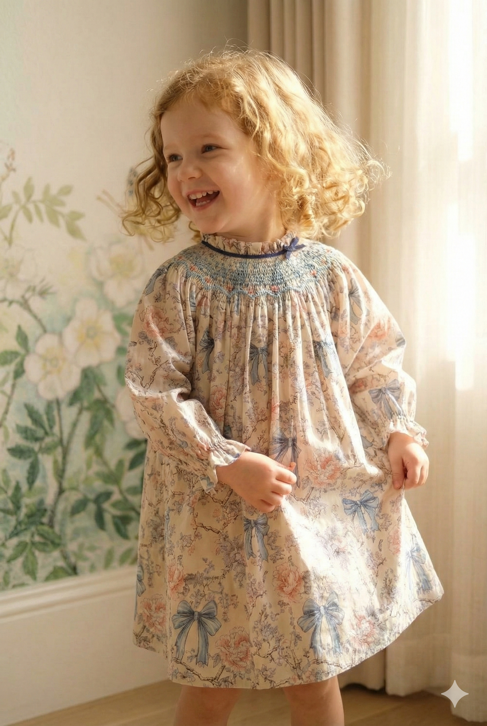 Embroidered Smock Dress – Rose & Ribbon Garden Print