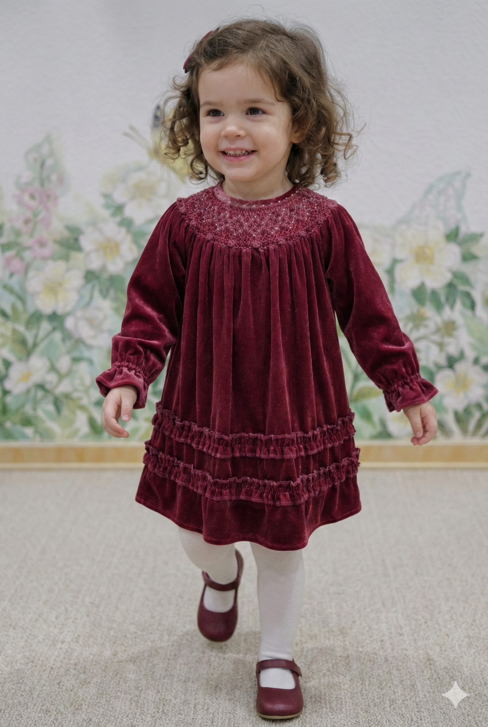 Girls' Smocked Dress with Hand-Embroidered Bullion Roses
