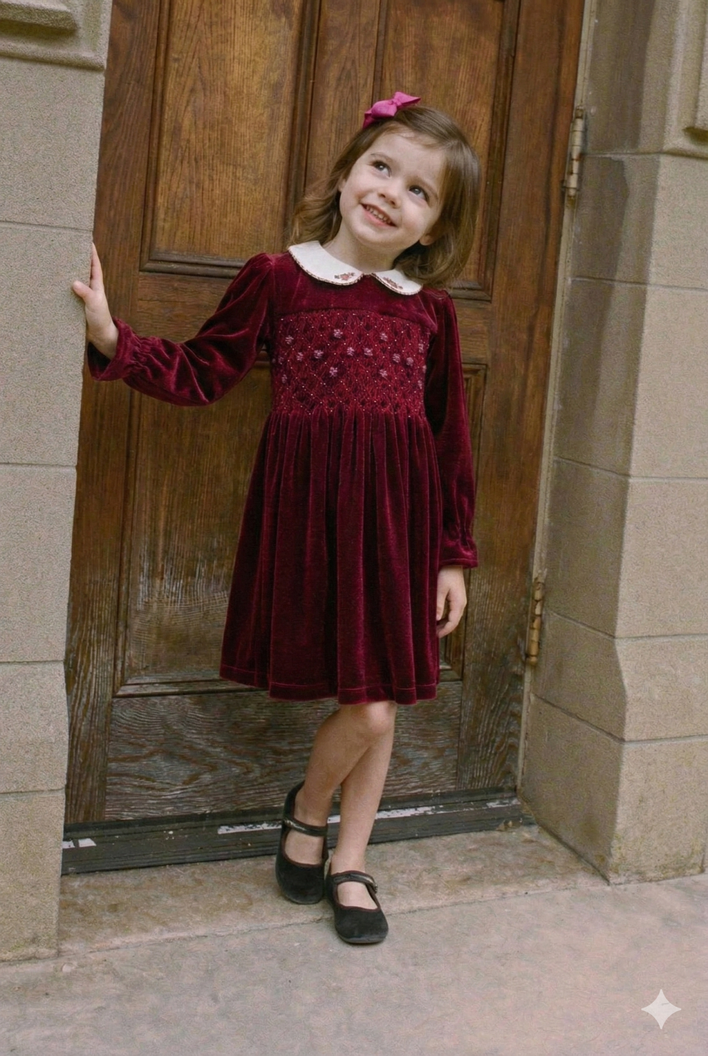 Girls' Royal Velvet-Corduroy Holiday Dress – Hand-Smocked Dress