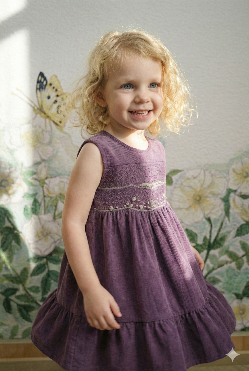 Girls’ Heirloom Smocked Dress with Embroidered Rosebuds & Pearl Details