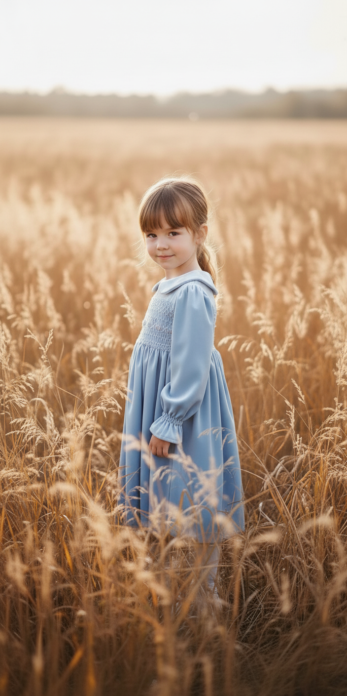 Hand-Embroidered Corduroy Smocked Dress – Powder Blue