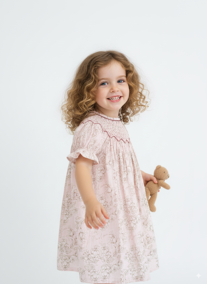 Blush Meadow Smocked Dress – Hand Embroidered