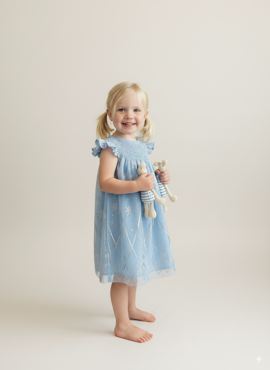 Snowflake Waltz Smocked Dress – Hand Embroidered