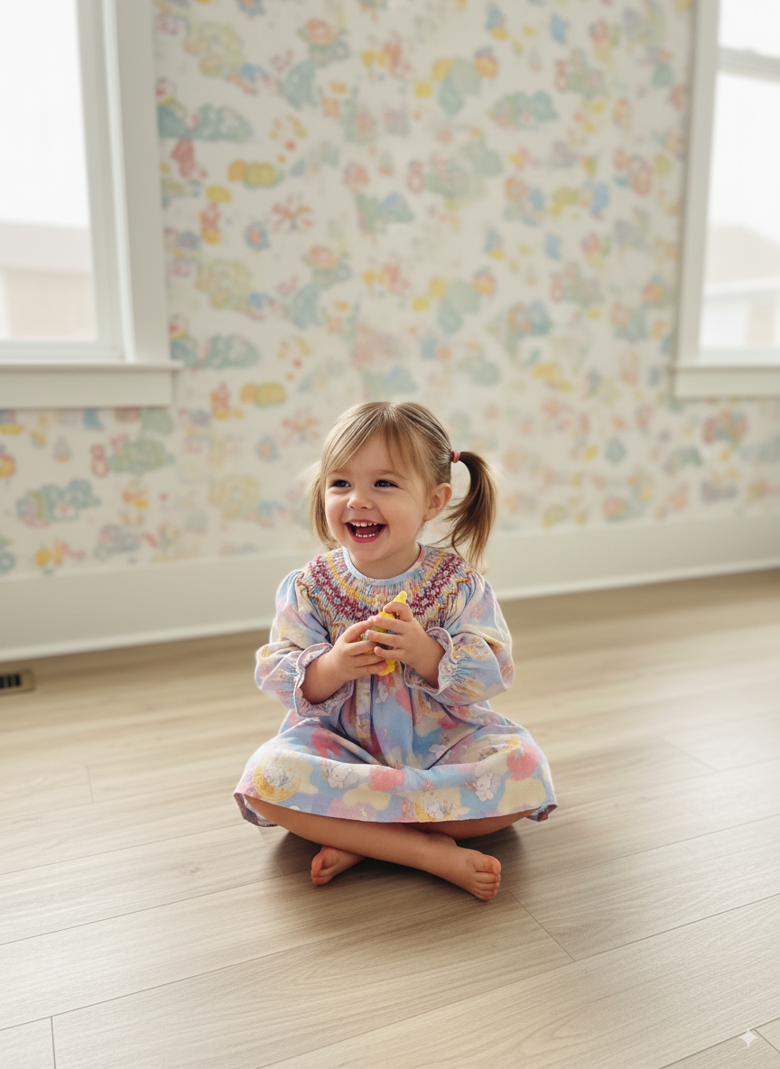 Moonlit Bear Smocked Dress – Hand Embroidered