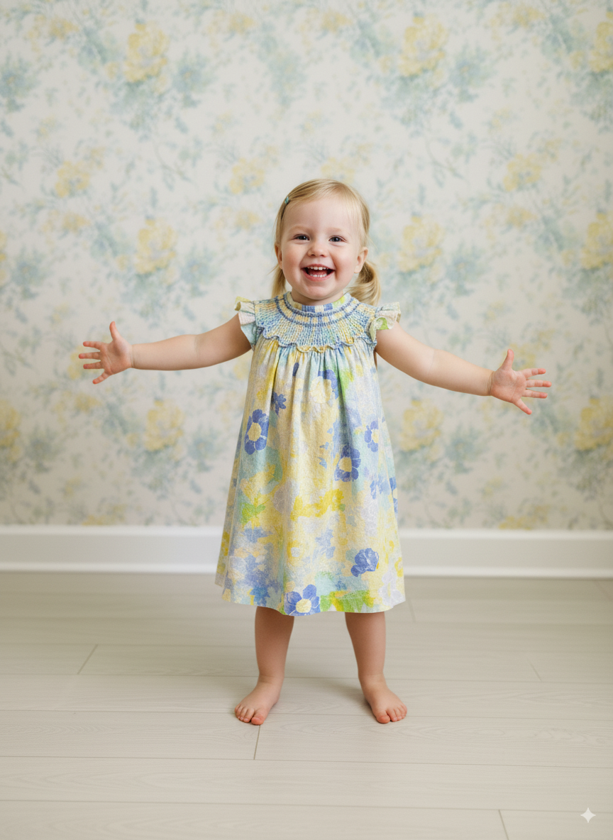 Morning Dew Smocked Dress – Hand Embroidered