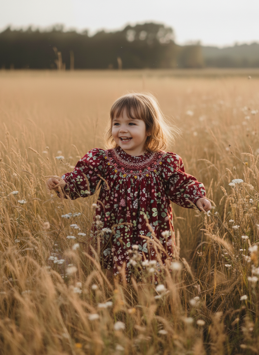 Autumn Harvest Smocked Dress – Hand Embroidered