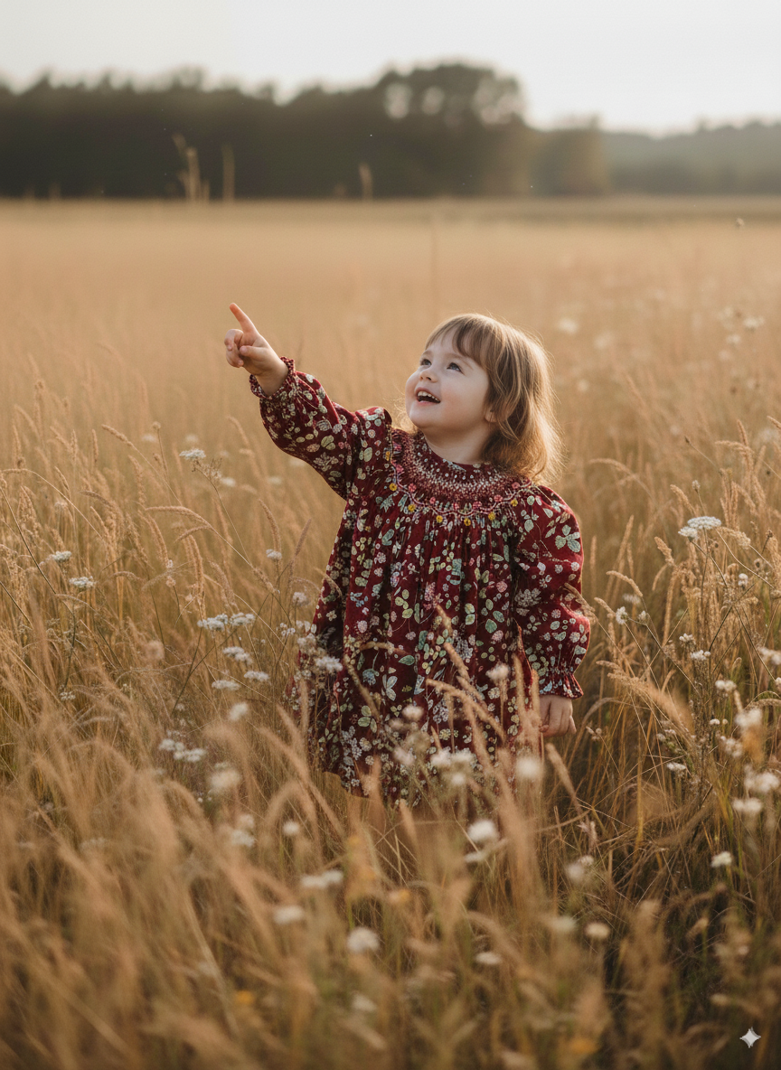 Autumn Harvest Smocked Dress – Hand Embroidered
