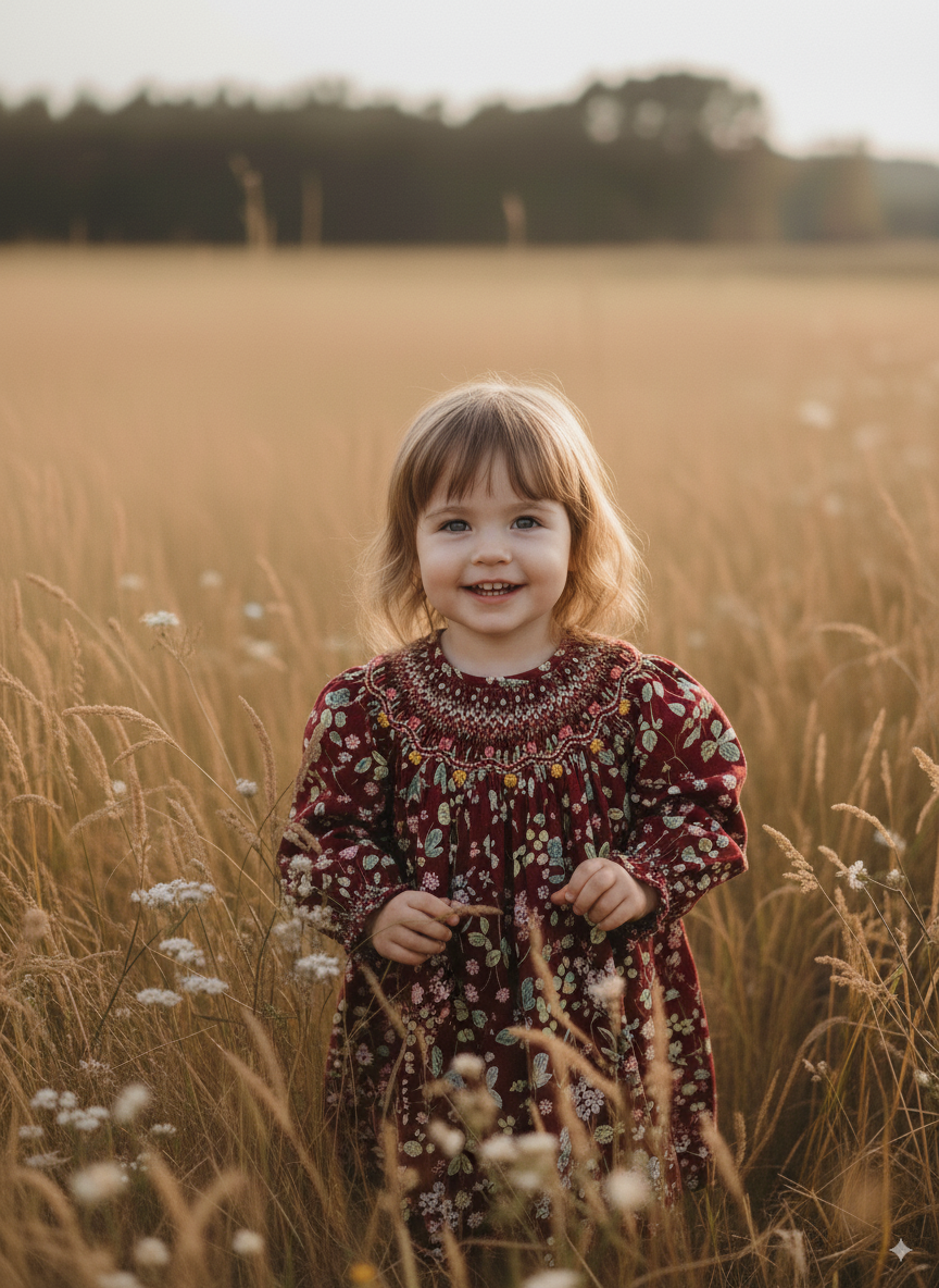 Autumn Harvest Smocked Dress – Hand Embroidered
