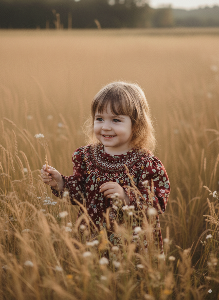 Autumn Harvest Smocked Dress – Hand Embroidered