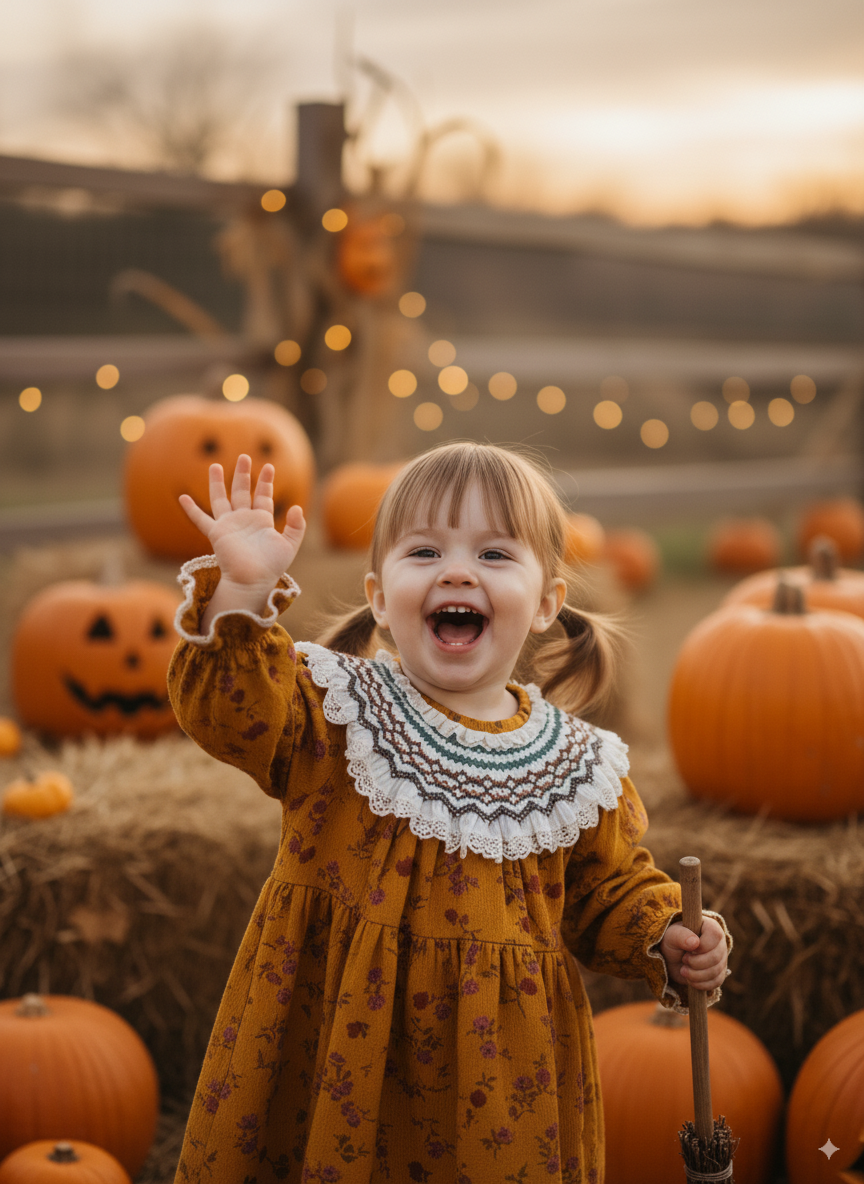 Pumpkin Spice Smocked Dress – Hand Embroidered