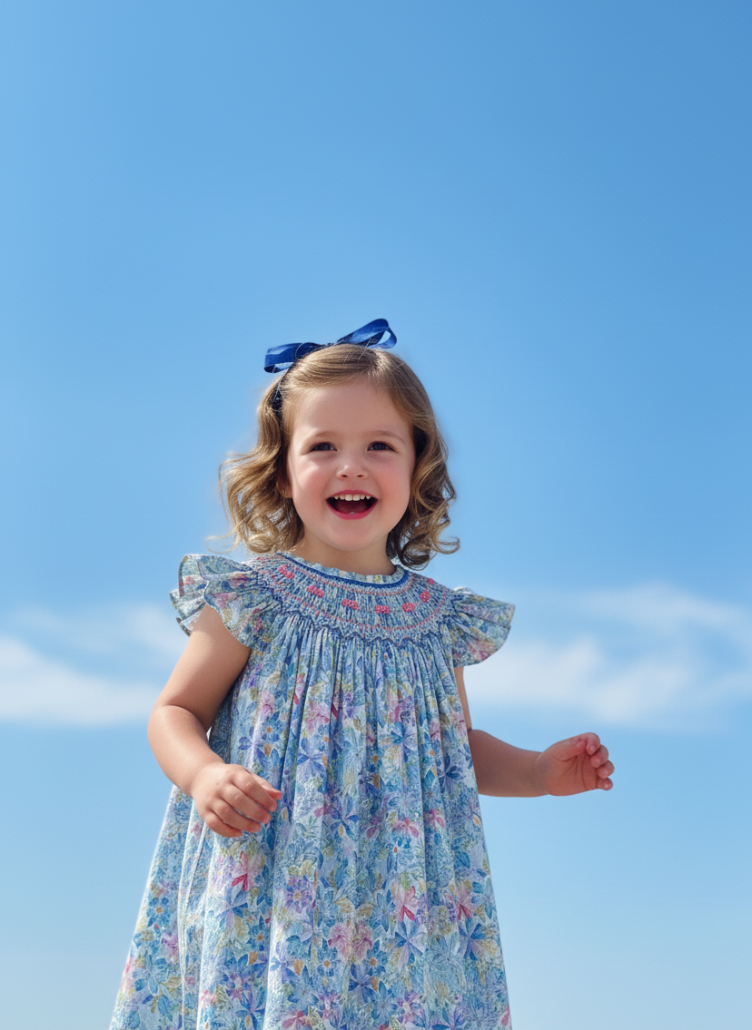 Summer Meadow Smocked Dress – Hand Embroidered