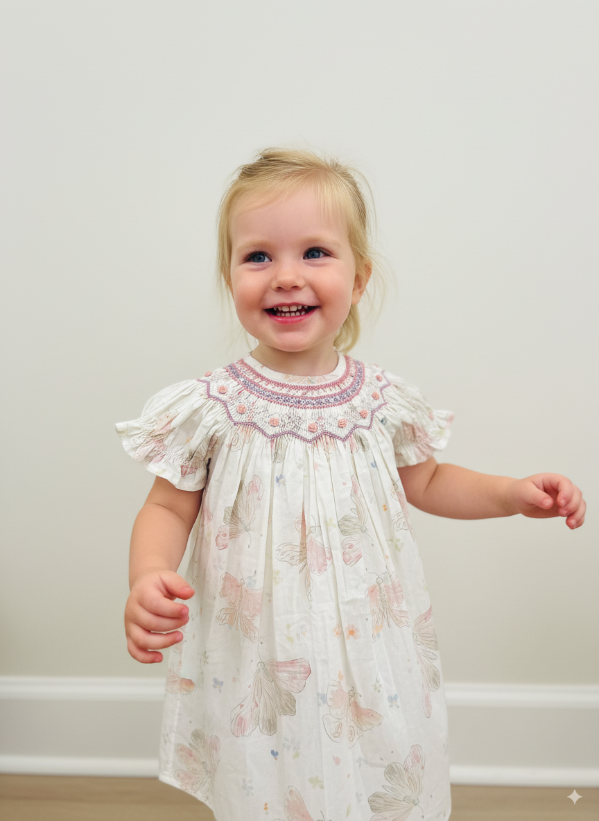 Butterfly Whisper Smocked Dress – Hand Embroidered