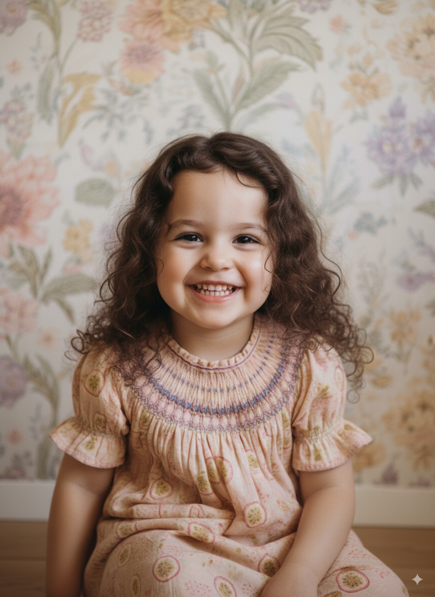 Peach Blossom Smocked Dress – Hand Embroidered