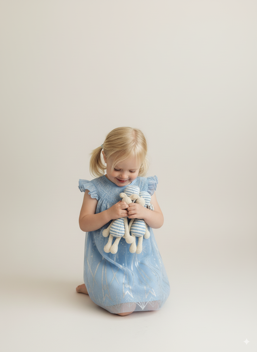 Snowflake Waltz Smocked Dress – Hand Embroidered