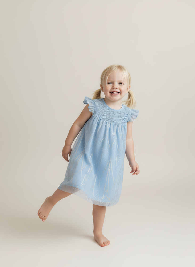 Snowflake Waltz Smocked Dress – Hand Embroidered