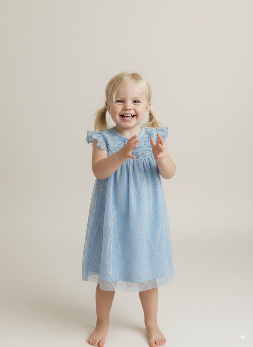 Snowflake Waltz Smocked Dress – Hand Embroidered