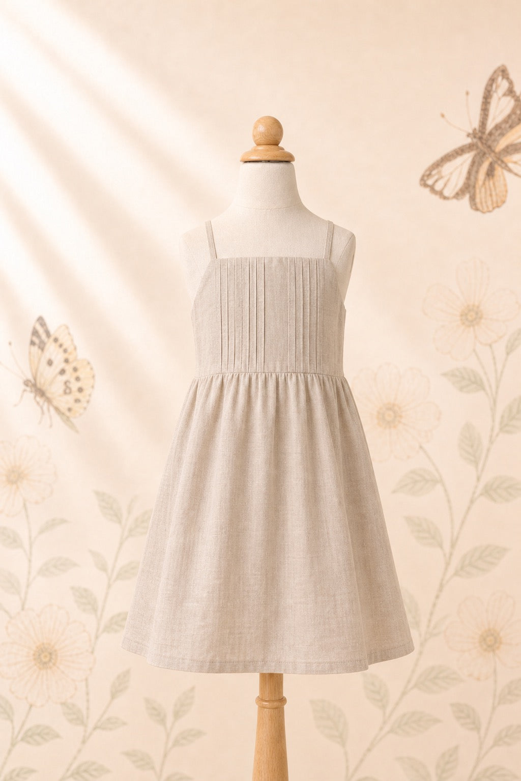 Girl’s beige linen strap dress - image 1