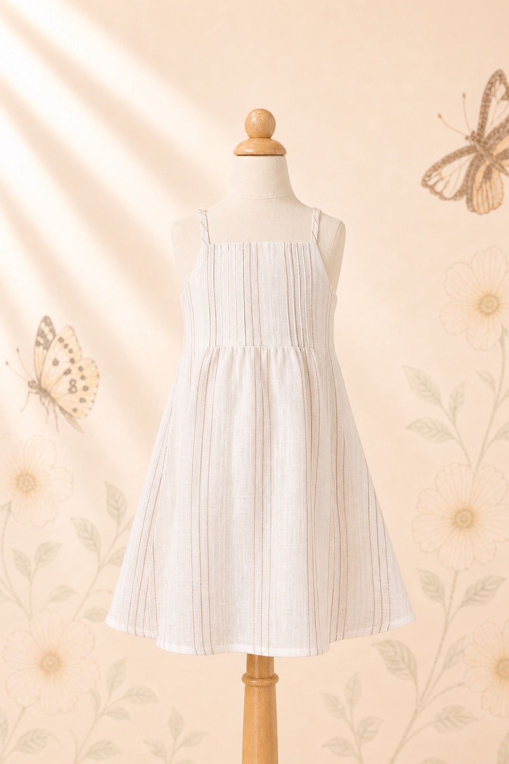 Girl’s beige linen strap dress - image 5