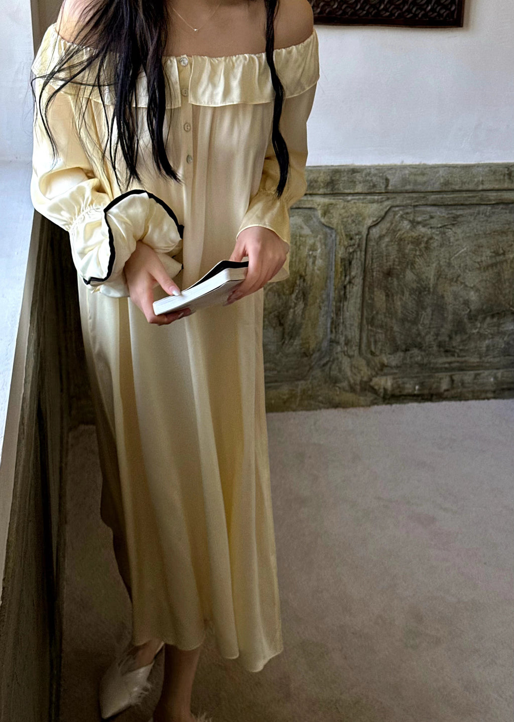 Champagne Beige Off-Shoulder Mulberry Silk Nightgown image 6