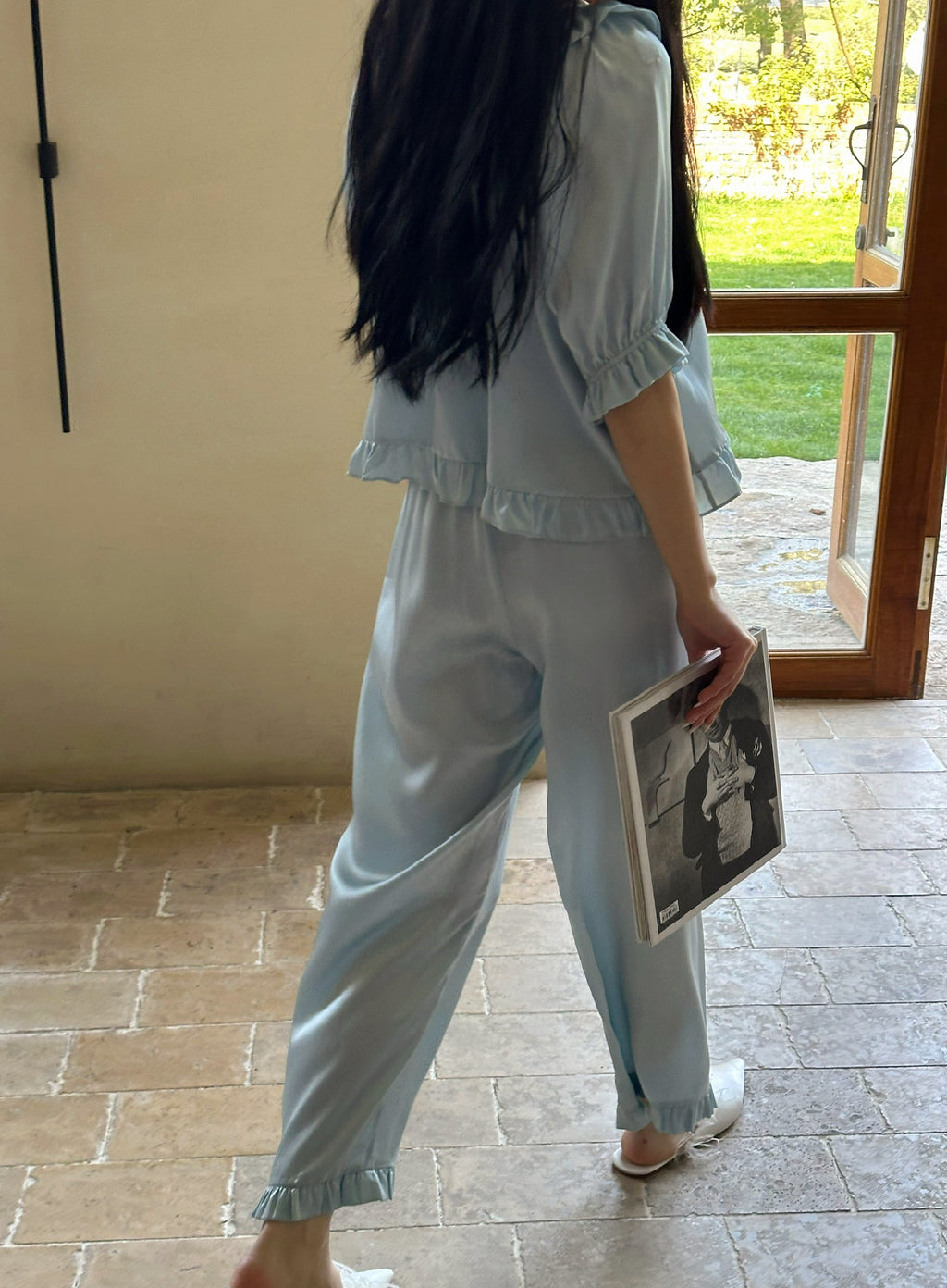 Light Blue Short-Sleeve Mulberry Silk Pajama Set image 8