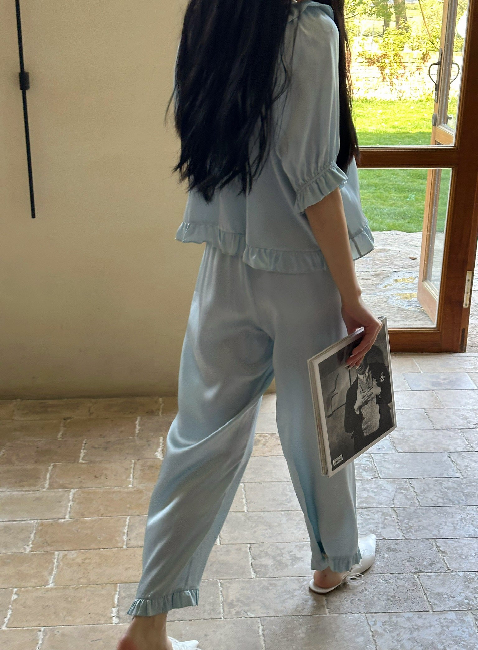 Light Blue Short-Sleeve Mulberry Silk Pajama Set image 8