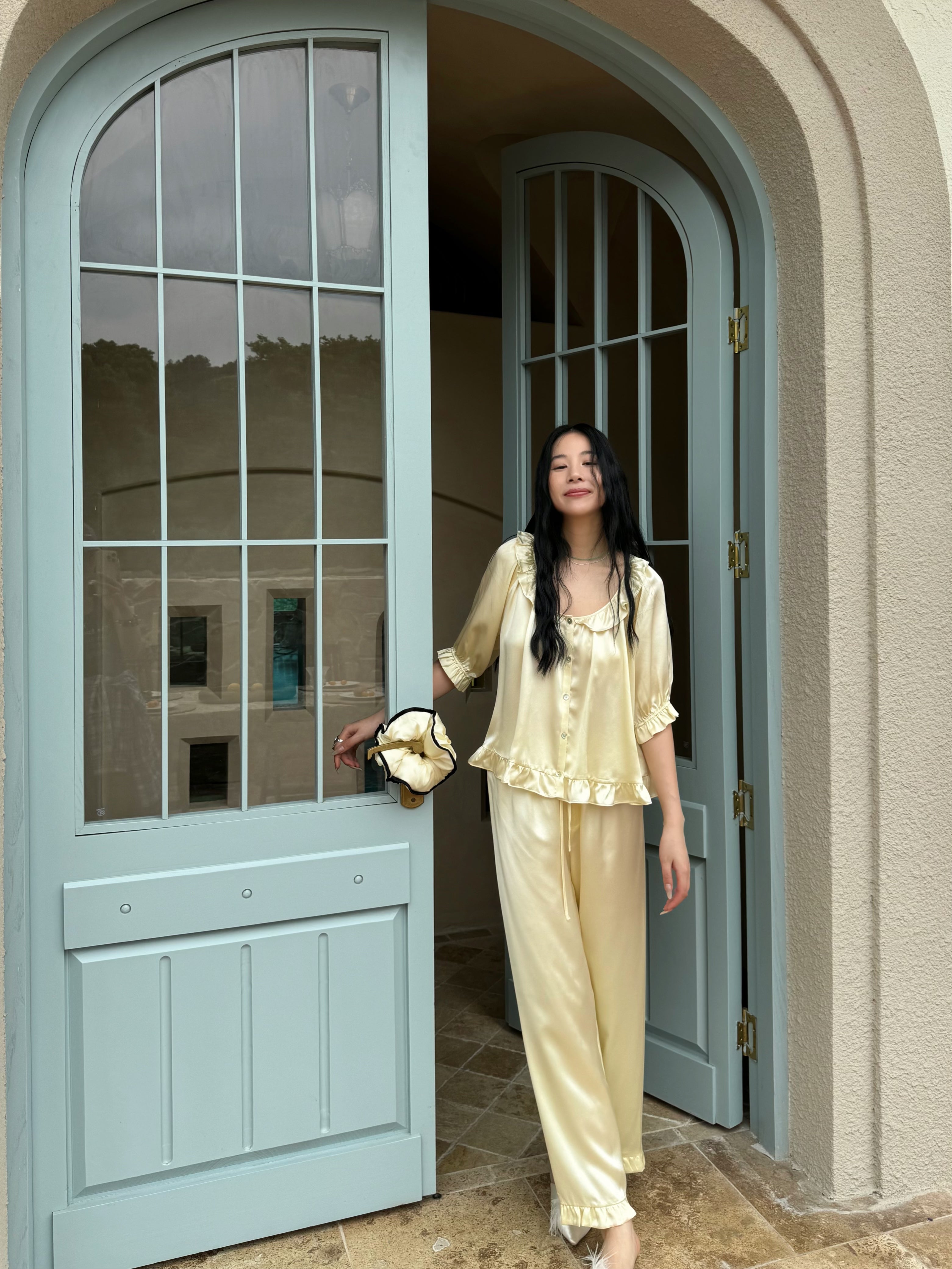 Soft Yellow Short-Sleeve Mulberry Silk Pajama Set image 4