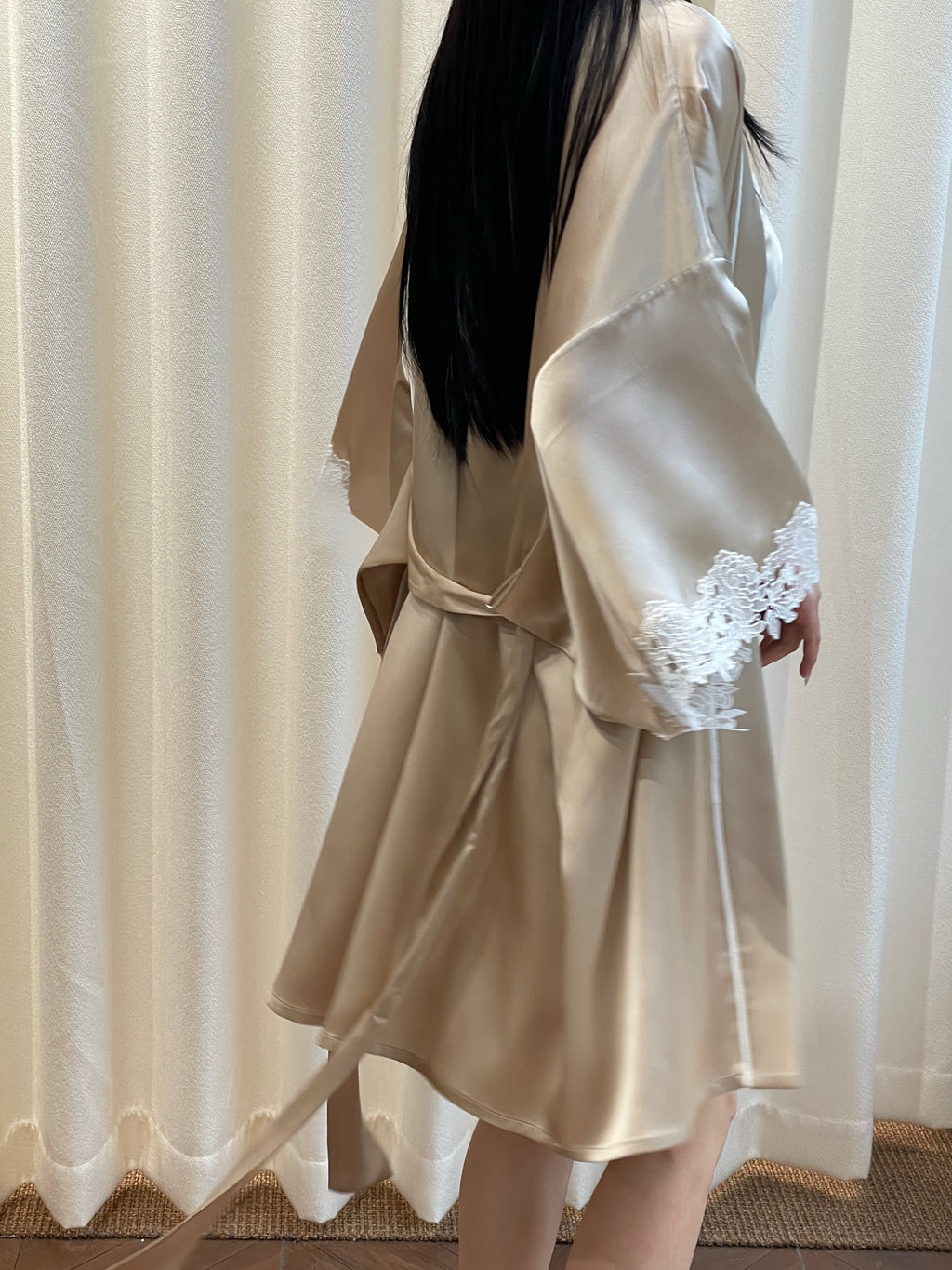 Champagne Lace Mulberry Silk Camisole and Shorts Three-Piece Set image 6