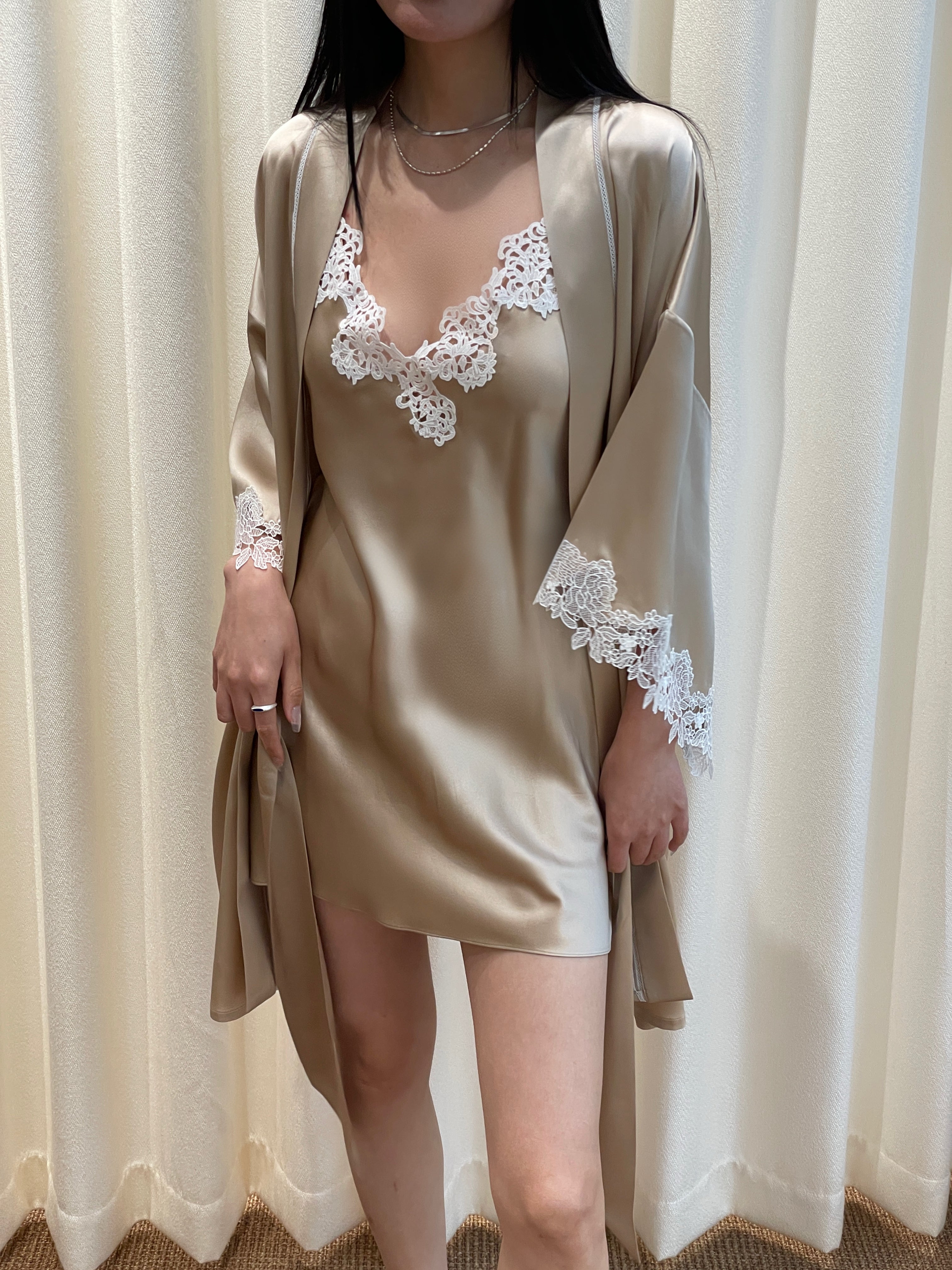 Champagne Lace Mulberry Silk Mini Dress image 1