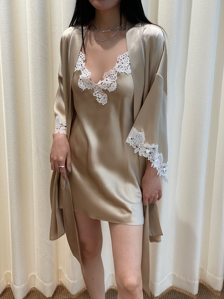 Champagne Lace Mulberry Silk Mini Dress