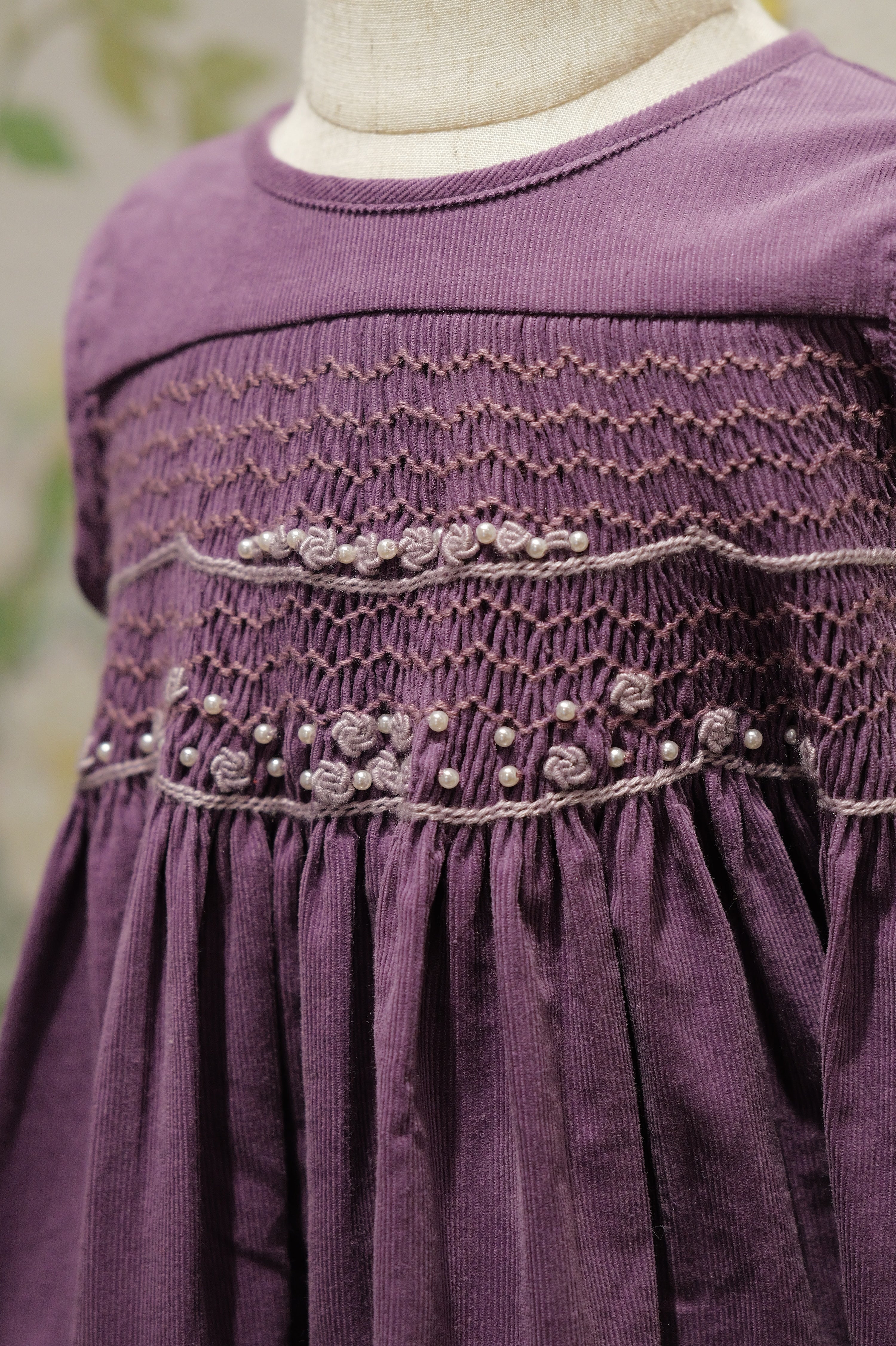 Girls’ Heirloom Smocked Dress with Embroidered Rosebuds & Pearl Details