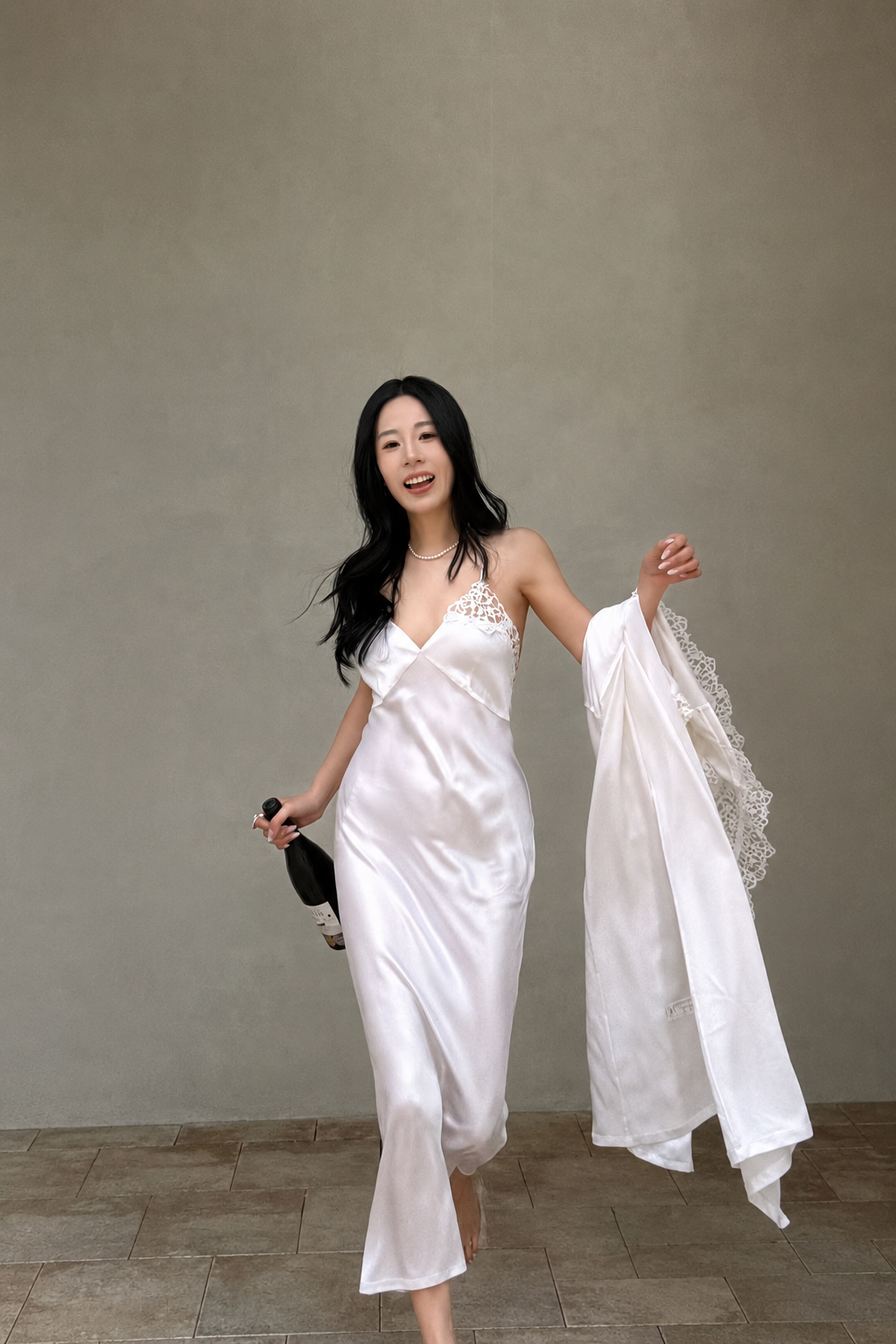100% Mulberry Silk Slip Dress — Lace Back Midi in Ivory