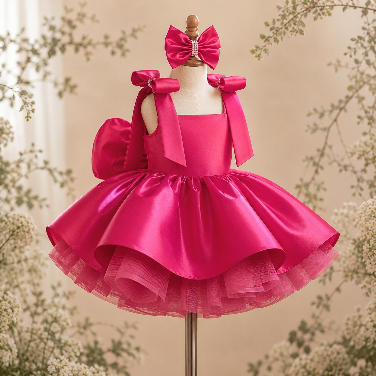 Girls Fuchsia Butterfly Wing Party Dress, Layered Tulle Flower Girl Birthday Pageant Dress for Toddlers